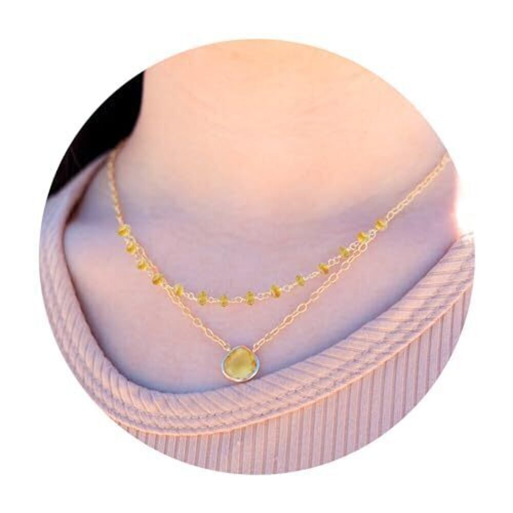 8008 Citrine Layering Necklace , Premium Layered Gold Necklaces - Tarnish